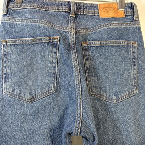 Zara Blue High Rise Button Fly Raw Hem Jeans Size 4 - Picture 7 of 8